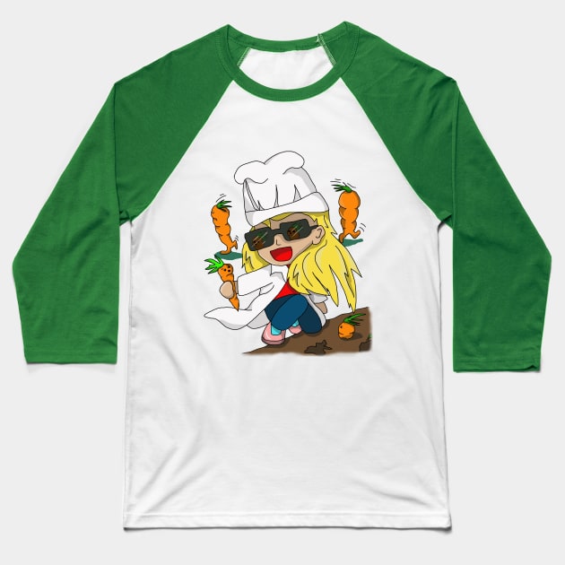 Cartoon Carrot Collecting Chef Baseball T-Shirt by cuisinecat